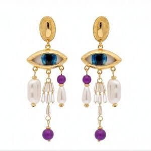 🆕️ Large Schiaparelli-Inspired Surrealist Evil Eye Chandelier Earrings NWOT